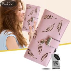 EsoGoal Wanita Daun Panjang Dompet Lipat Kulit Pemegang Kartu Dompet Ritsleting Gesper Elegan Clutch Dompet Handbag