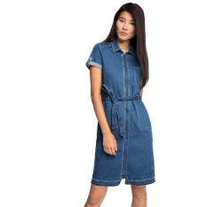 Esprit Stretch Denim Dress With A Frayed Hem - Blue Medium Wash