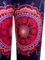 Gaya Etnik Pinggang Elastis Floral Print Exumas Celana untuk Wanita-Intl -- TC