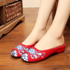 Etnis Angin Sepatu Datar Sepatu Kasual Sepatu Beijing Tua Sepatu Kain (T Merah Baotou Lotus Tarik)
