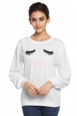 ETOP Bulu Mata Lip Print Lengan Panjang T-shirt Tops S-XL (Putih)