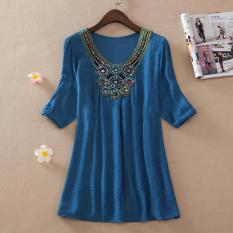 Eropa dan Amerika Serikat Pesanan Bead Bordir Pupuk Meningkatkan Big Yards Di Bambu Wanita Cotton Long Coat (biru)