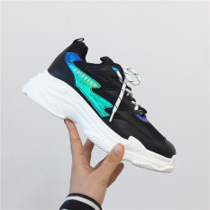 Eropa Station Kulit Musim Semi Baru Permukaan Jala Sepatu Sneakers Sepatu (Hitam)