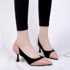 Eropa Station Kulit Paten Perempuan Hak Tipis With Sepatu Wanita Sepatu Tumit (Merah Muda Telanjang)