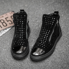 Eropa Station Punk Baru Tren Kasual Sepatu Sepatu Engkel Tinggi (Hitam 1699)