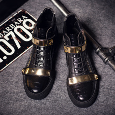 Eropa Station Punk Baru Tren Kasual Sepatu Sepatu Engkel Tinggi (Hitam 72333)