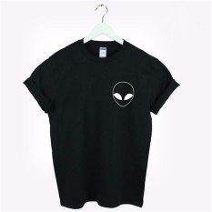 Eropa dan Amerika Alien Saku T-shirt, Cetakan Kapas Lucu Modis Kemeja Wanita' Putih Kaos jual Cepat Pass-Intl