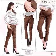 Celana Panjang Ibu Hamil - Maternity Pants LCP027B Katun Coklat Tua karet pengatur super nyaman