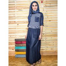 Everflow Baju Gamis Dress Muslimah Casual Denim VDL 22 - Biru Navy