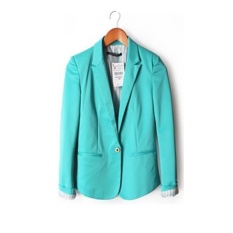 Ledakan Perdagangan Luar Negeri Di Eropa dan Amerika Serikat Satu Gesper Wanita Jaket Fashion Jaket Permen Warna Gesper Suit (Sky Blue) -Intl
