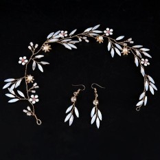 Indah Glasir Berwarna Daun Headband untuk Wanita Pernikahan Crystal Headband Bridal Vintage & Anting-Anting Ornamen Rambut Perempuan-Intl