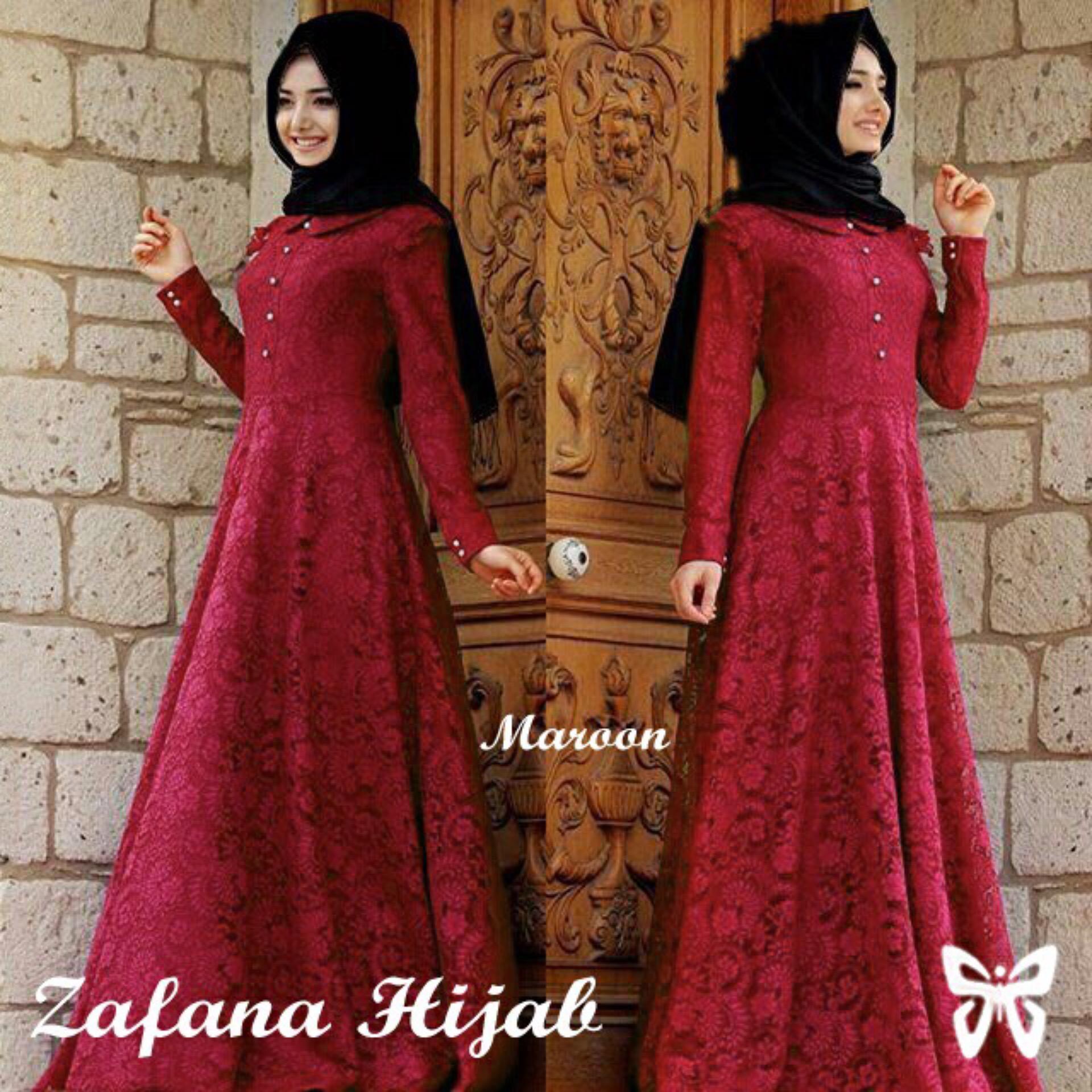 F Fashion Baju Gamis Syari Wanita Zafana - Maroon / Dress Muslimah / Hijab Muslim / Gamis Syari / Baju Muslim / Fashion Muslim / Dress Muslim / Fashion Maxi / Setelan Muslim / Atasan Muslimah / Baju Gamis / Gamis Muslim..