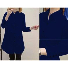 F Fashion Kemeja Tunik Wanita Aqua - Navy / Baju Wanita / Blouse Korea / Atasan Wanita / Baju Formal / Kemeja Wanita / Kemeja Formal / Atasan Muslim / Kemeja Cewek Tunik / Kemeja Kerja / Kemeja Katun