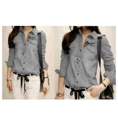 F Fashion Kemeja Wanita Jolly - Abu Muda / Baju Wanita / Blouse Korea / Atasan Wanita / Baju Formal / Kemeja Wanita / Kemeja Formal / Atasan Muslim / Kemeja Cewek Tunik / Kemeja Kerja / Kemeja Katun