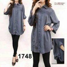F Fashion Kemeja Wanita Jumbo Size - Abu / Baju Jumbo / Kemeja Jumbo / Big Size / Baju Jumbo Wanita / Baju Muslim Jumbo / Baju Ukuran Besar / XL / XXL / Baju Muslim / Kemeja Kerja / Kemeja Katun