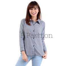 F Fashion Kemeja Wanita Kotak Hitam / Baju Wanita / Blouse Korea / Atasan Wanita / Baju Formal / Kemeja Wanita / Kemeja Formal / Atasan Muslim / Kemeja Cewek Tunik / Kemeja Kerja / Kemeja Katun