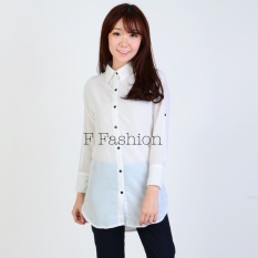 F Fashion Kemeja Tunik Wanita Qiera Button - Putih / Baju Wanita / Blouse Korea / Atasan Wanita / Baju Formal / Kemeja Wanita / Kemeja Formal / Atasan Muslim / Kemeja Cewek Tunik / Kemeja Kerja / Kemeja Katun