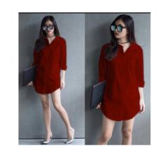 F Fashion Tunik Wanita Shinta - Maroon / Baju Wanita / Blouse Korea / Atasan Wanita / Baju Formal / Kemeja Wanita / Kemeja Formal / Atasan Muslim / Kemeja Cewek Tunik / Kemeja Kerja / Kemeja Katun