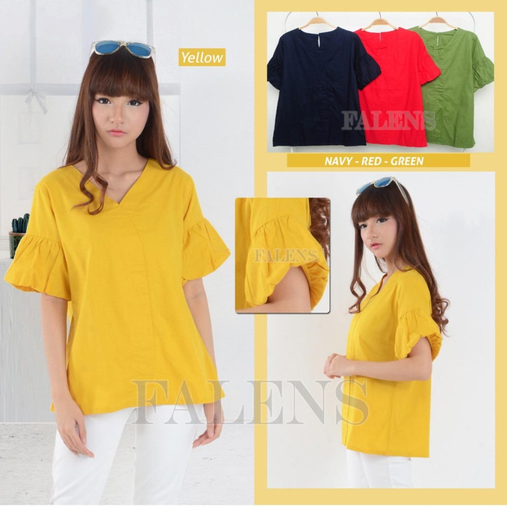 Falens Alicia Top Atasan Wanita Baju Blouse Cewek Fashion Bagus Cantik Bahan Adem – Kuning Yellow