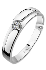 Fancyqube Pria Putih Batu Permata Topaz 925 Perak Cincin Pernikahan Hadiah Perak