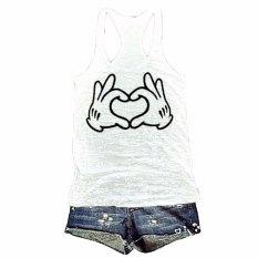 Fancyqube Plus Ukuran Wanita Fashion Printed Cotton Sleeveless Vest Hitam Kaus Olahraga Tank Top Putih-Intl