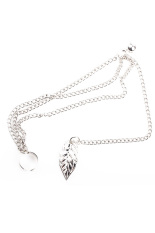 Fancyqube Punk 3-Rows Chain Tassel Daun Charm Paduan Giwang Bungkus Cuff Earring Silver