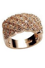 Fancyqube Bersinar Mewah Penuh Berlian Imitasi Tahan Karat Cincin Emas