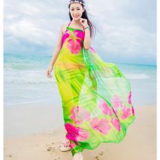 Fang Fang Handuk Pantai Pareo Sarung Hibiscus Print Gaun Sifon Wanita Hawaii Swimwear Bikini Cover Up Membungkus Jilbab Saputangan- Hijau-Intl