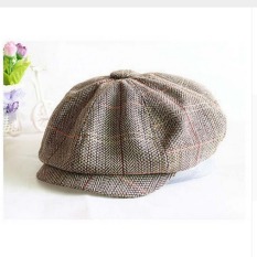 Fang Fang Fashion Wool Tweed Cabbie Newsboy Gatsby Cap Mens Ivy Hat Golf Driving Flat(Khaki) - Intl