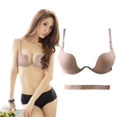 Fang Fang Baru Ultra Deep U Terjun Wire Push Up V Bra 7 Way Straps Brassiere Underwear (beige) -Intl