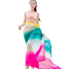 Fang Fang Wanita Dua Nada Chiffon Scarf Selendang Pareo Syal Musim Panas Beach Dress Tinggi Fashion 2016 Bikini Swimwear Menutupi Hawaiian Sarong-Pink Biru Kuning-Intl