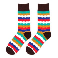 Kaos kaki pria panjang dan warna warni serta berbahan katun dengan motif ombak untuk musim panas merek Fangfang - intl