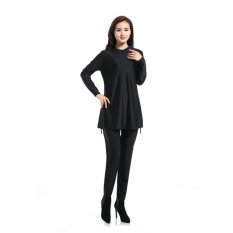 Fangfang Wanita Burkini Kesederhanaan Muslim Swimwear Swimsuit Full Cover Hitam S-Intl