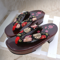 Fanny Karet Non-slip Bertumit Tinggi Gaya Jepang Kayu Sendal (Bunga Matahari (Titik))