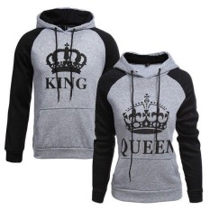 Fantastis Bunga Terbaru Kekasih Hooded Sweater Lengan Panjang Hoodie Coat Grey King dan Queen Print Women Pria Beberapa Pakaian- Hitam-int: Pria L-Intl