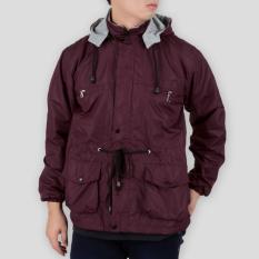 Faseno Jaket Hoodie Parka Parasut Reverseable Model Bolak-Balik 2 in 1-Merah Maroon