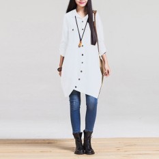 Modis Musim Gugur 2016 Panas Wanita Lengan Panjang Jual Blus Hem Tidak Teratur Kemeja Katun Polos Kasual Longgar Blusas Ukuran Lebih Atasan putih-Internasional