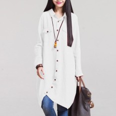 Fashion Musim Gugur 2017 Panas Wanita Lengan Panjang Jual Blus Hem Tidak Teratur Kemeja Katun Solid Kasual Longgar Blusas Ukuran Lebih Tops Putih-Intl