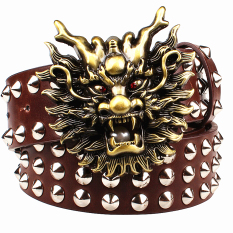 Fashion Big Rivet Belt Metal Buckle Ikat Pinggang Pria Kartun Hewan Golden Dragon Head Heavy Metal Gaya Belt Punk Rock Prestasi-Internasional