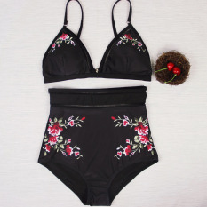 Modis Bikini Set Seksi Baju Renang Wanita Bunga Cetak Baju Renang Pinggang Tinggi untuk To Mandi Setelan Hitam Pantai Pakaian