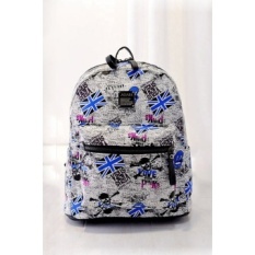 Motif Bendera Inggris Canvas Bag Gadis Boys School Shoulder Backpack Biru-Intl
