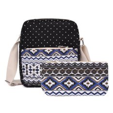 Fashion Kanvas Tas Sekolah untuk Gadis-gadis Remaja Wanita Tas Bahu Tas Ransel Korea Gaya Preppy Ransel Wanita Cetak 2 Pcs Hitam -Intl