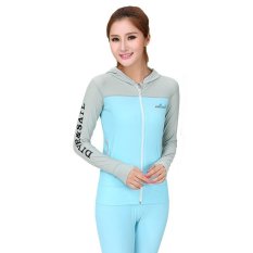 Desain Fashion Lengan Panjang Wanita Ritsleting Panjang Renang Berkerudung Jaket untuk Yoga/Surfing/Fitness/Air Olahraga UPF 50 + (Biru) -Intl