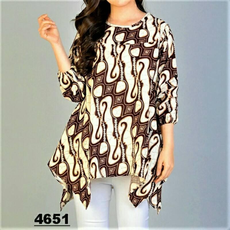 FASHION FLOWER-ATASAN JUMBO WANITA | BLOUSE JUMBO | KEMEJA WANITA | BIG SIZE | UKURAN JUMBO | FASHION WANITA | PAKAIAN BATIK | PAKAIAN WANITA | BLOUSE JUMBO WANITA BATIK SIMETRIS NINDY UK.XL+ (LD 106CM,PJG 75CM)