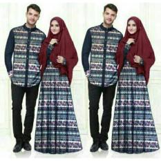 FASHION FLOWER-BAJU COUPLE BUSANA MUSLIM KEMEJA COUPLE BAJU PASANGAN COUPLE MAXI AINUN-NAVY + FREE PASHMINA (COWOK DAN CEWEK )