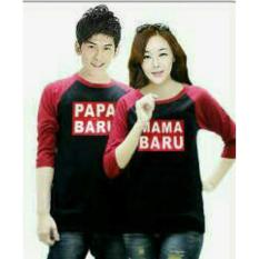 FASHION FLOWER-BAJU COUPLE KAOS PASANGAN KAOS COUPLE COUPLE PAPA BARU MAMA BARU LENGAN 3/4-BLACK RED (COWOK DAN CEWEK)