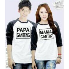 FASHION FLOWER-BAJU COUPLE KAOS PASANGAN KAOS COUPLE PAPA GANTENG MAMA CANTIK LENGAN 3/4-BLACK WHITE (COWOK DAN CEWEK)