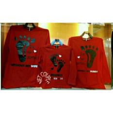 FASHION FLOWER-BAJU KELUARGA | KAOS FAMILY | FAMILY COUPLE | FASHION FAMILY | BAJU KEMBARAN | KAOS FAMILY COUPLE TELAPAK KAKI 1 ANAK LENGAN PANJANG-MERAH (AYAH.IBU.ANAK)