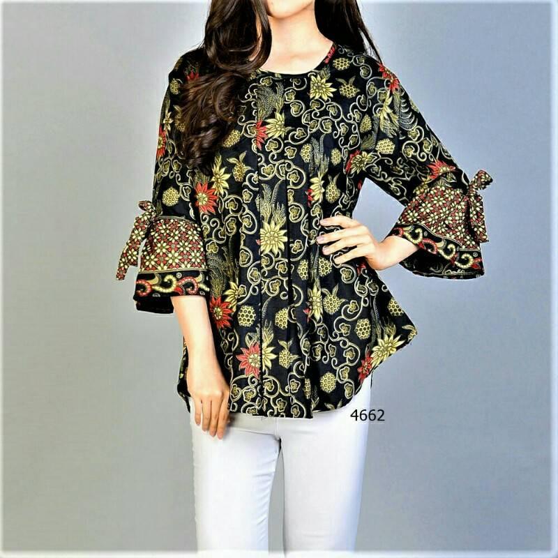 FASHION FLOWER-BLOUSE JUMBO WANITA  BLOUSE JUMBO  ATASAN WANITA  BIG SIZE  UKURAN JUMBO  FASHION WANITA  BATIK WANITA  PAKAIAN WANITA  BLOUSE JUMBO WANITA SALWA RANTIH DHARSANA UK.XXXL (LD 120CM,PJG 75CM)