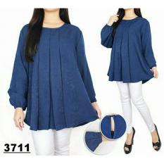 FASHION FLOWER-BLOUSE JUMBO WANITA  BLOUSE JUMBO  ATASAN WANITA  KEMEJA WANITA  BIG SIZE  UKURAN JUMBO  FASHION WANITA  PAKAIAN WANITA  BLOUSE JUMBO WANITA LADIES UK.XXXL-NAVY